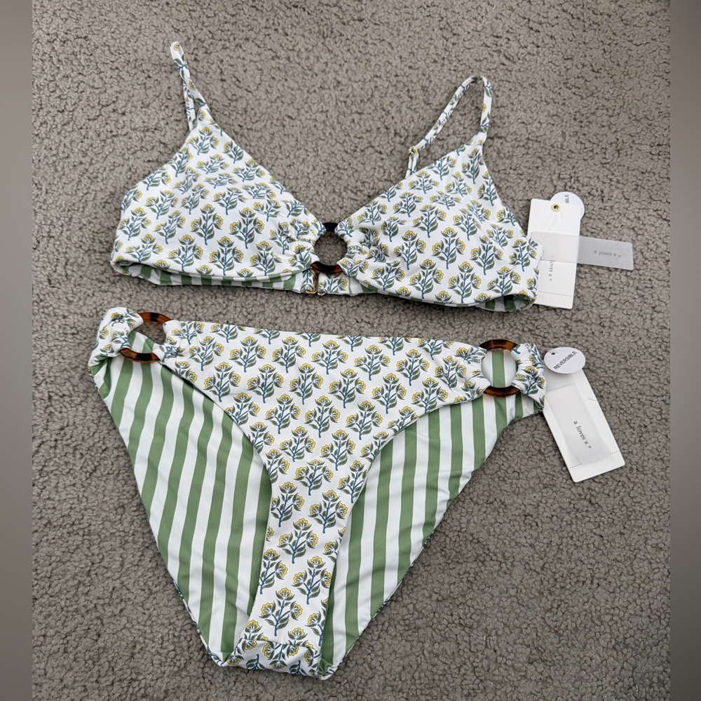 A Loves A Floral and Striped Bikini Set
